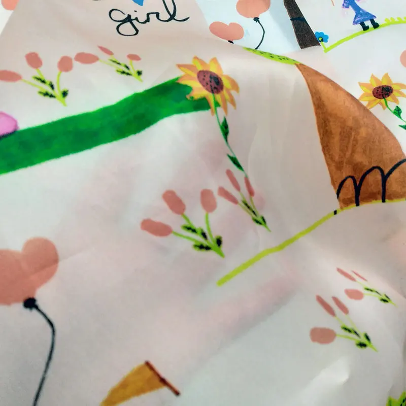 

pure silk organza fabric print kid's drawing MAMA 138cm wide 12 momme silk satin organza sheer stiff sewing apparel fabric