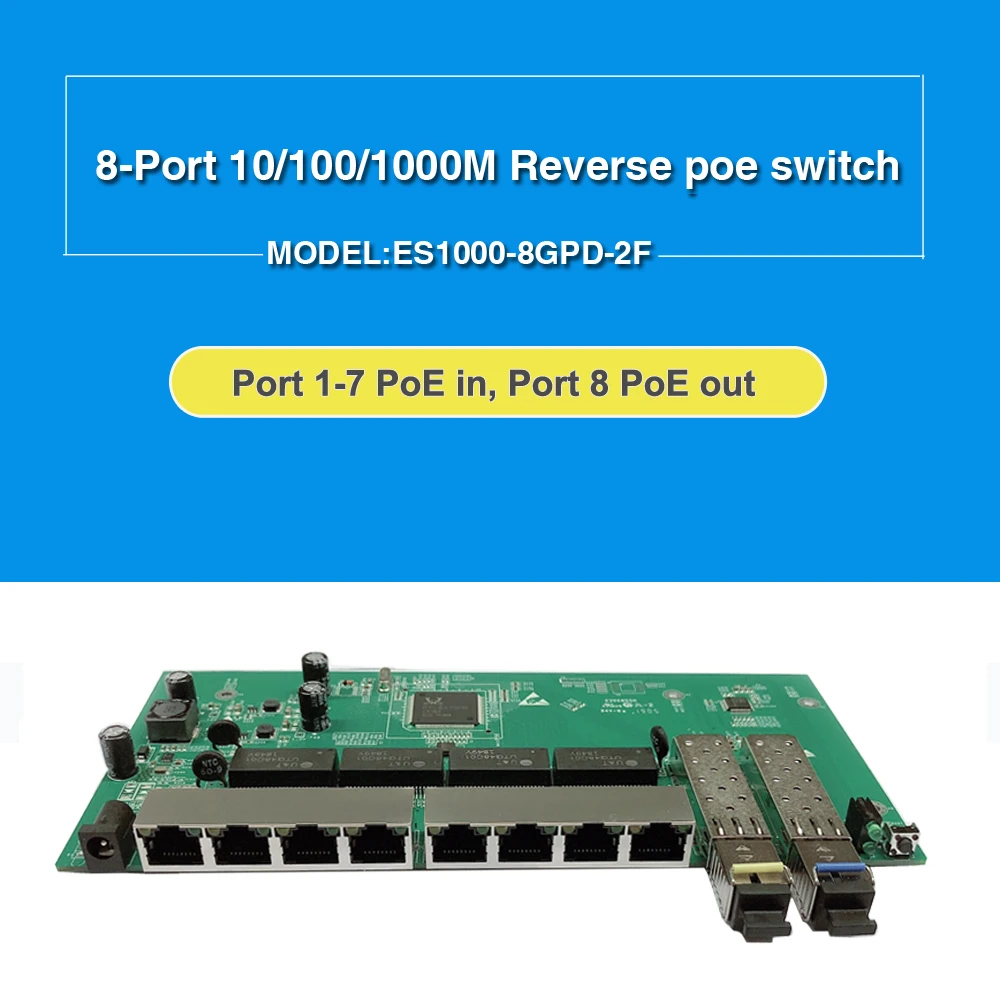 GPON/EPON поставщиком решений с VLAN 8 Порты и разъёмы 10/100/1000M Ethernet обратное POE Питание переключатель с 2 SFP Порты и разъёмы печатной платы