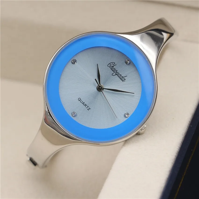 Новинка от компании chaoyada часы-браслет женские оригинальные женские Платья повседневные Модные стальные круглые циферблаты Уникальные кварцевые часы - Цвет: Синий