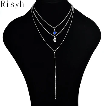 

Risyh Simple multi-layer moon clavicle chain Fashion Y three-layer tassel chain clavicle necklace