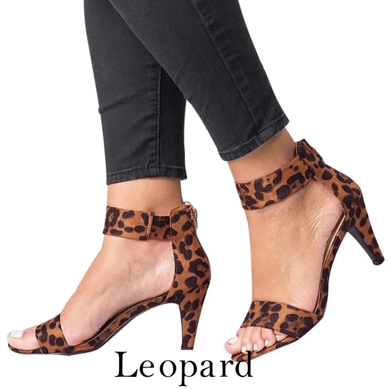 Oeak/летние туфли с открытым носком; босоножки на высоком каблуке; женская обувь на тонком каблуке с ремешком; zapatos de mujer; Sandalias Mujer; Прямая поставка - Цвет: Leopard