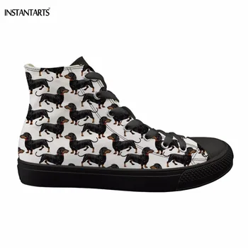 

INSTANTARTS Women High Top Skateboarding Shoes Cute Puppy/Dog Dachshund Print Women's Classic Canvas Breathable Athletic Sneaker