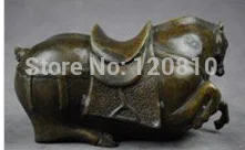 SCY редкая азиатская статуя бронзы Скульптуры династия Qianlong CROUCH лошадь медная |