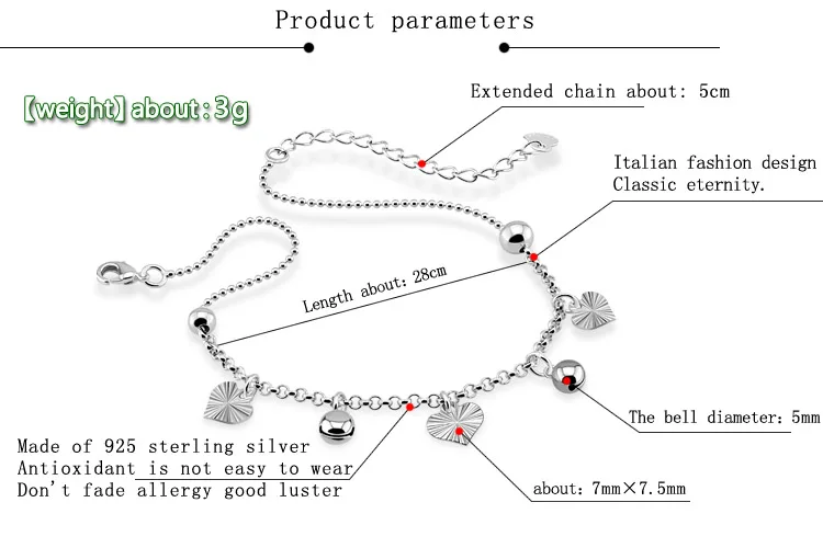 Дизайн Для женщин Серебряные бусы ножной браслет лодыжке браслет босиком сандалии колокол ножной браслет листьев одноцветное стерлингового серебра 925 ножной браслет