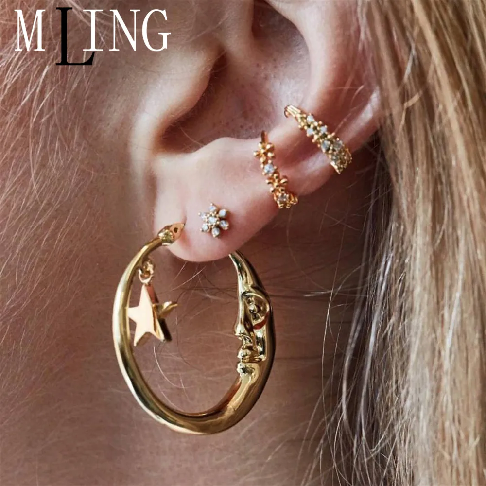 Женские винтажные серьги подвески MLING 4 шт./компл. из золотого сплава с Луной и