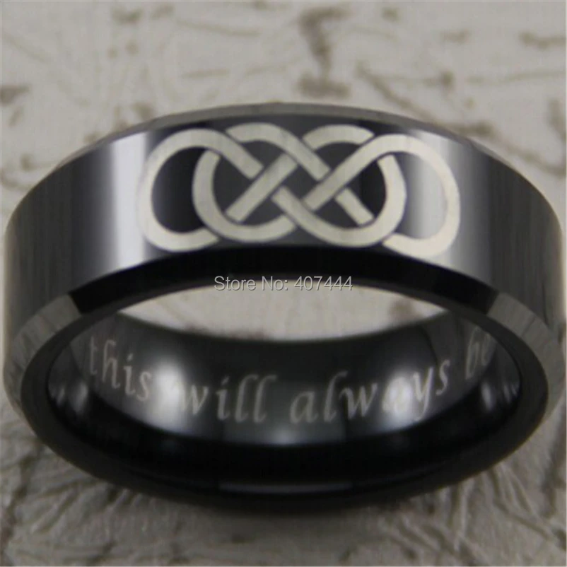 Free Shipping YGK JEWELRY Hot Sales 8MM Black Silver Bevel Double Infinity Comfort Fit New Tungsten Wedding Ring