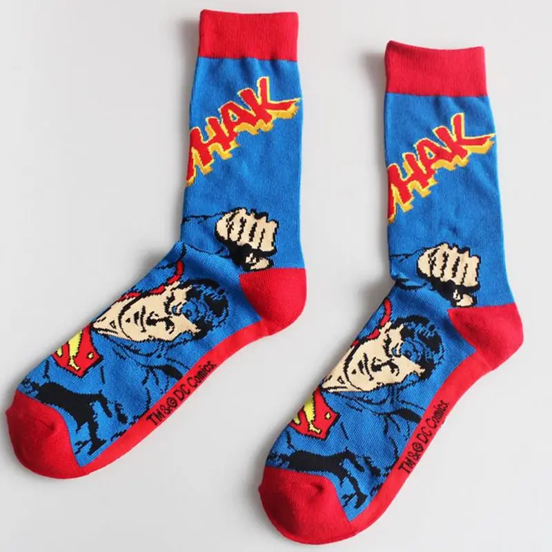 

Mens Socks Cotton Harajuku Super Hero Superman Batman Hulk Spiderman funny Socks hip hop socks long high quality gifts for men
