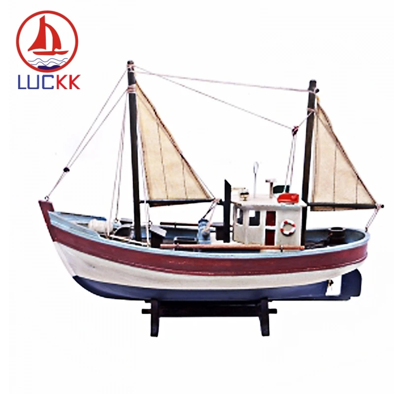 Деревянная модель корабля LUCKK 40 см для рыбалки красная и синяя древесина nordico