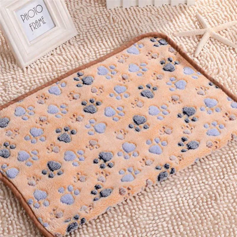 Cute Floral Soft Dog Blanket Warm Paw Print Dog Cat Puppy Fleece Pet Dog Sleep Beds Mat 04