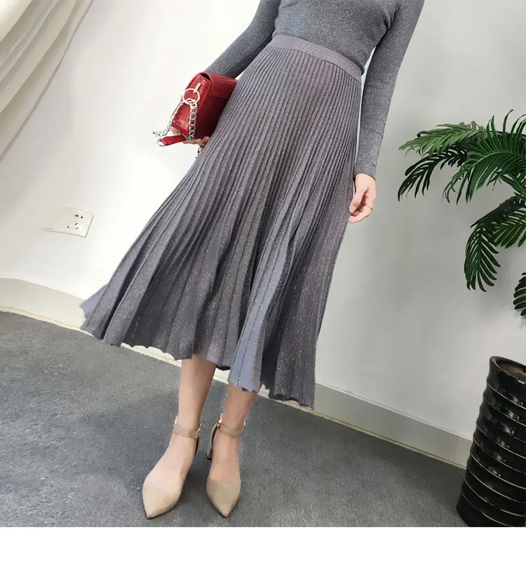 Женская осенняя и зимняя новая яркая шелковая трикотажная плиссированная юбка с высокой талией тонкая длинная юбка для похудения широкая юбка