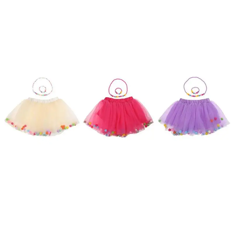 

4 Layers Girls Baby Tutu Gauze Skirt Children Colorful Pompon Dance Clothes