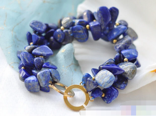 

01330 3row 8" blue massive lapis lazuli bracelet