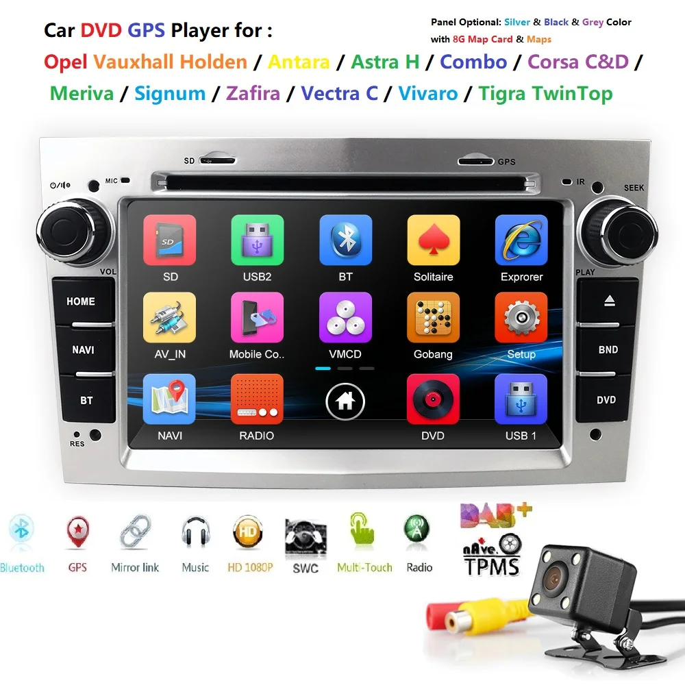 Clearance 7" Car DVD 2 Din Stereo for Vauxhall Opel Astra H G Vectra Antara Zafira Corsa  GPS Navi Radio 3color steering wheel Free Camera 1