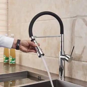 Kitchen Faucets Chrome Kitchen Sink Crane Deck Mount Pull Down Dual Sprayer Nozzle Torneira De Cozinha Mixer Water Taps