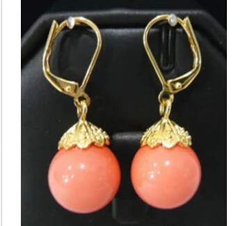 

Free shipping Pink Coral Beads Dangle 18KGP Clasp Hook Earrings