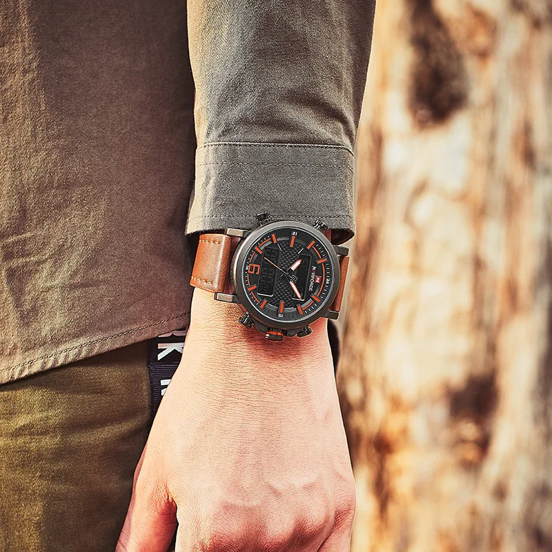 Naviforce New Men Fashion Sport Watch Men Leather Waterproof Quartz Watches Male Date Led-6