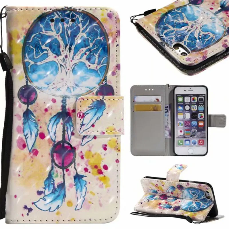 Чехлы-бумажники для iPhone 6 6S чехлы на заднюю панель с 3D рисунком искусственная кожа