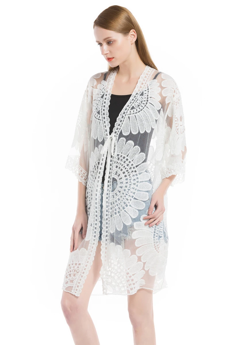 2018 Pareo Beach Cover Up Floral Embroidery Bikini Cover Up Swimwear Women Robe De Plage Beach Cardigan Bathing Suit Cover Ups (3)