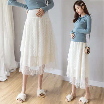 

022# Sweet Polka Dot Printed Gauze Maternity Long Skirt Spring Summer Fashion Skirts Clothes for Pregnant Women Lovely Pregnancy