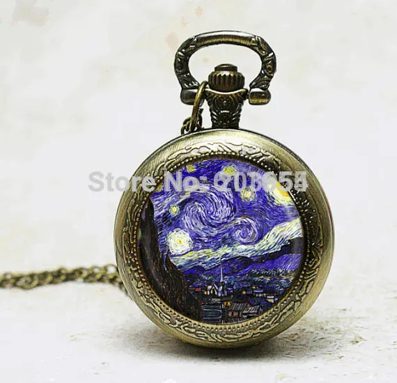 Кварцевые карманные часы Van Gogh 12 шт./Лот новое ожерелье с кулоном Очаровательная
