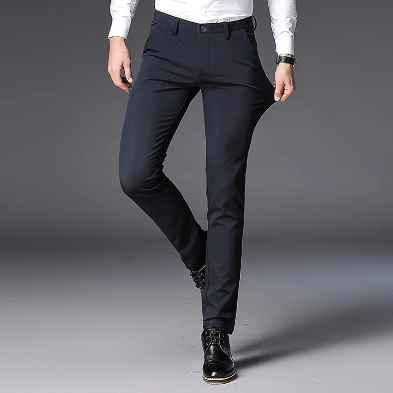 2020 Spring Men's Pants Fashion Business Solid Blue Black Elastic Work Men Cotton Casual Long Trousers Autumn Clothes |