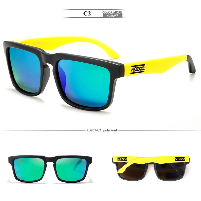 Kdeam счастливые поляризационные солнцезащитные очки мужские очки модные квадратные солнцезащитные очки для вождения женские с фирменной коробкой - Цвет линз: C2