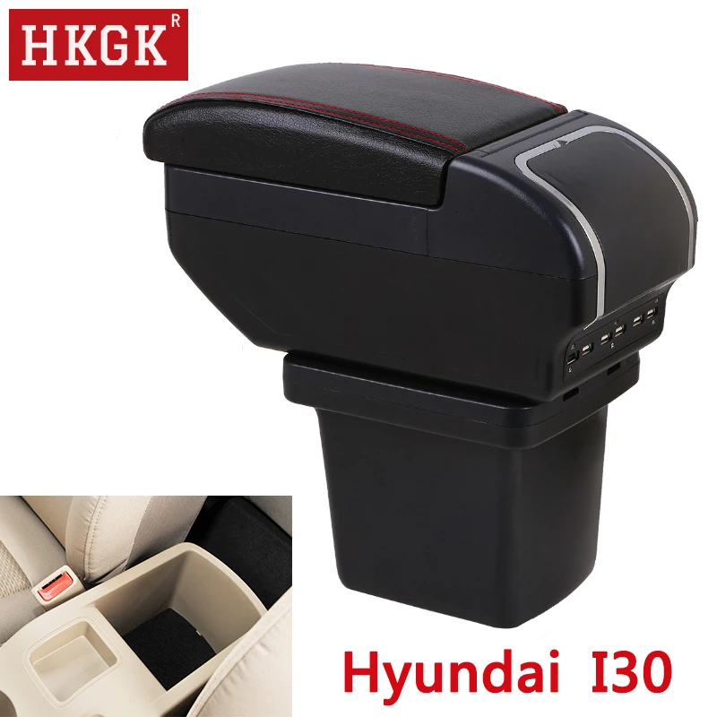 

Armrest box For Hyundai I30 Dual Layer Rotatable Large Space PU Leather USB Charging Center Console Storage Box car accessories