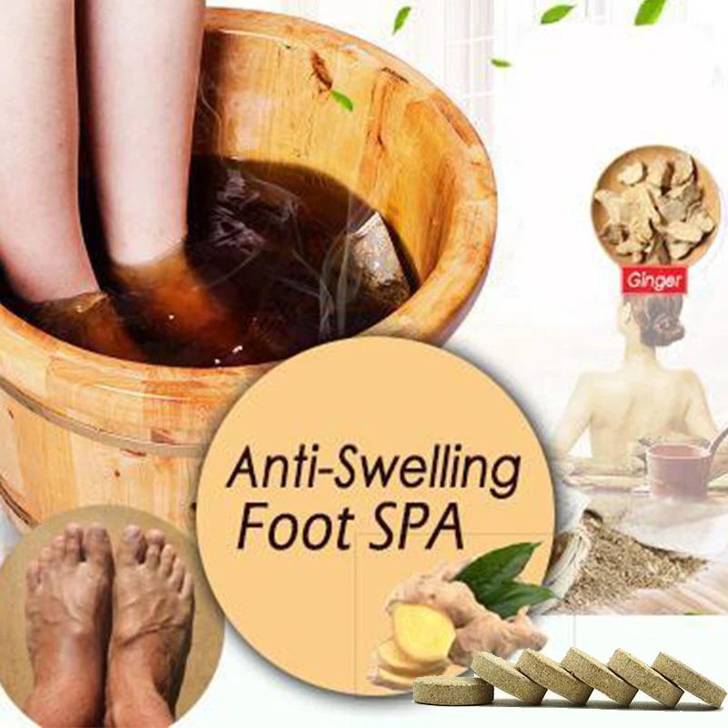 10pcs Anti-Swelling Foot SPA Ginger Foot Soak Effervescent Tablets Treatment Ginger Herbal Adhesive Pads