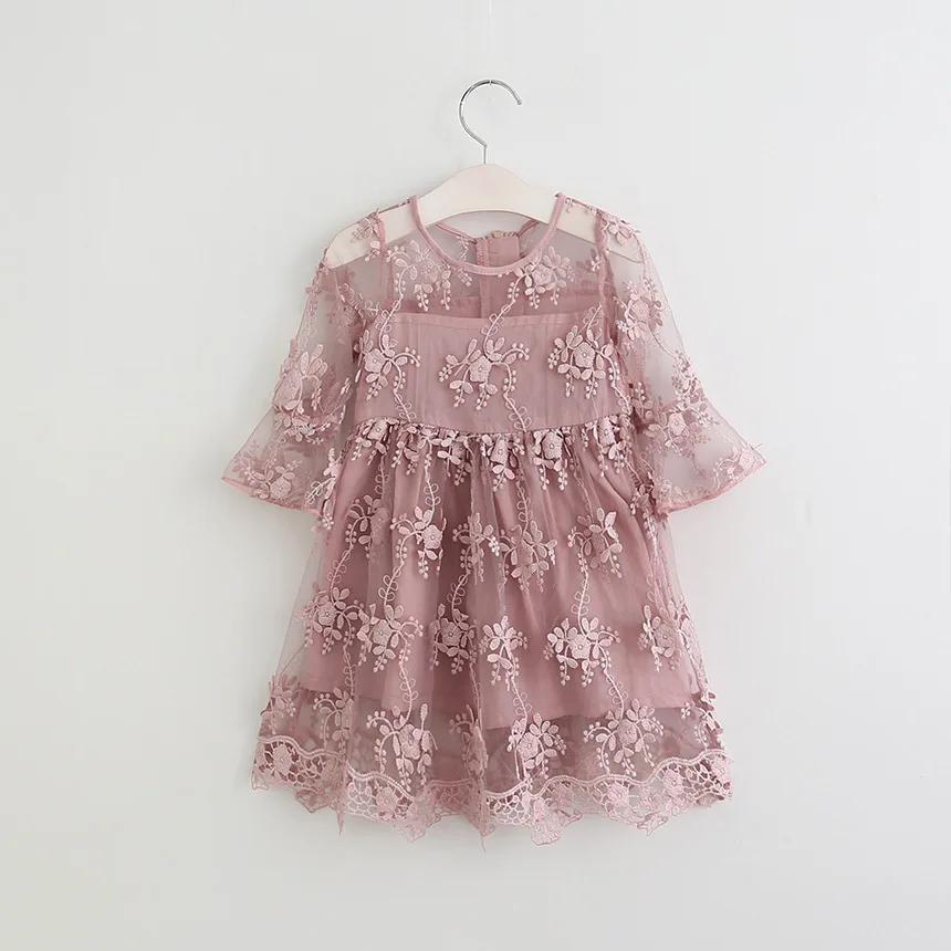 

Spring Summer 2019 Girls Dress Floral Lace Kids Girl Dresses For Girls Solid Infant Children Costume Toddler Fashion Party Gown