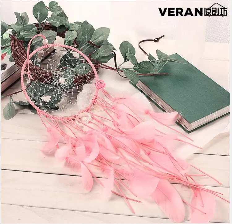 

2019 New Arrival National Style Wedding Decorations Woven Mesh Pink Dream Catcher Home Decoration