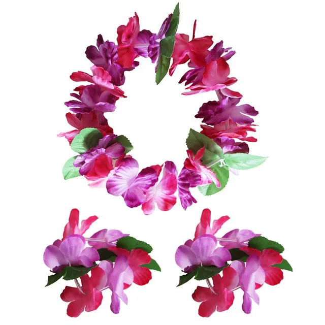 Artificial Hawaiian Flowers Leis Garland Necklace & Headband Bracelet