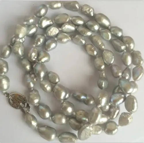 

NEW long 46 "7-8mm baroque gray freshwater pearl necklace AAA