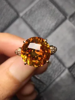 

Fine Jewelry Real 18K Rose Gold AU750 Natural Citrine Gemstones Chic Diamonds Female Anniversary Gift Fine Rings
