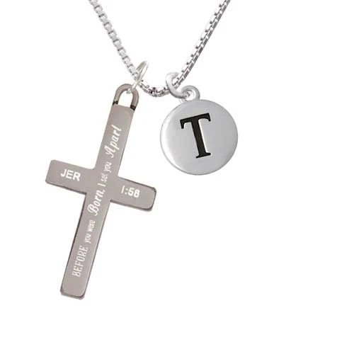 Capital Letter - T - Pebble Disc - - I Set You Apart - Cross Necklace (1)