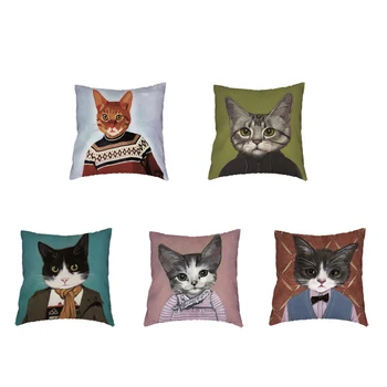 

Creative Fashion Show Cat Pattern White Cushion Covers Color Background Polyester Peach Skin Home Sofa Decoration Pillow Case