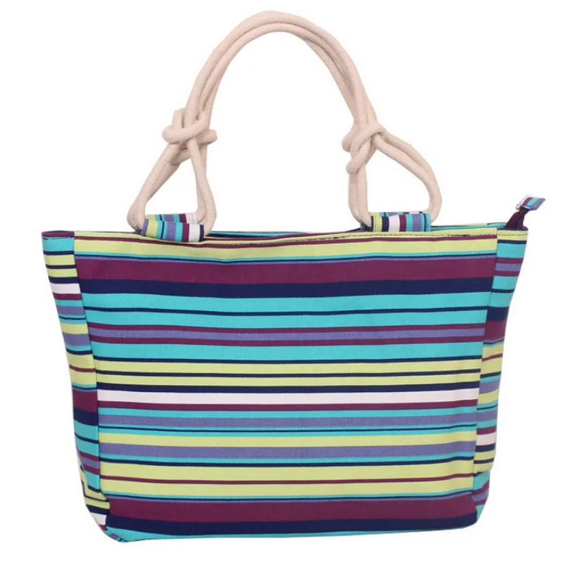 Новая летняя парусиновая сумка-шоппер в полоску, радужные, яркие принты, пляжные сумки, сумка-тоут для женщин, девушек, сумка на плечо, повседневная сумка