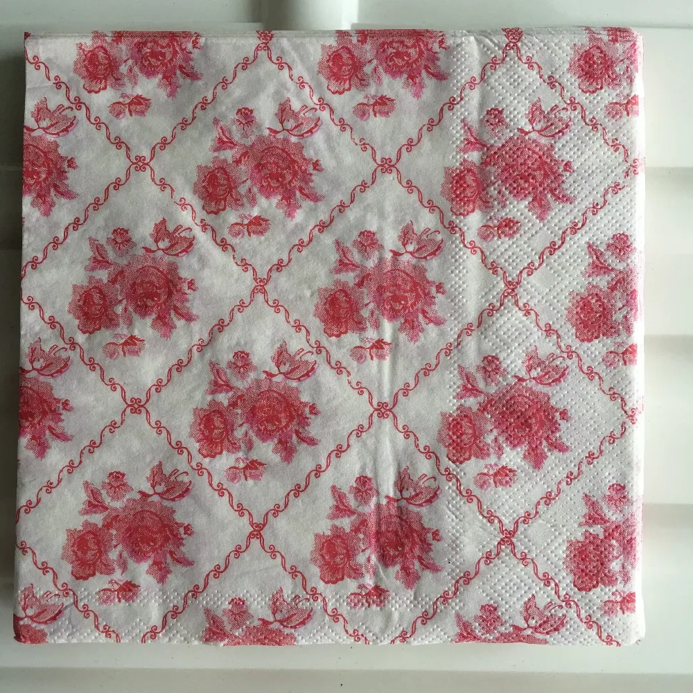 Decoupage Wedding Serviettes Paper Napkins Elegant Tissue Red Flower