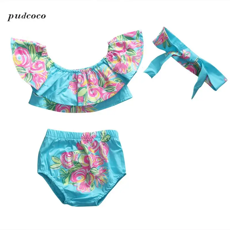 

Baby Girls Off Shoulder Floral Ruffle Romper Shorts Sunsuit Outfits Set Summer Baby Girl Ruffle Collar