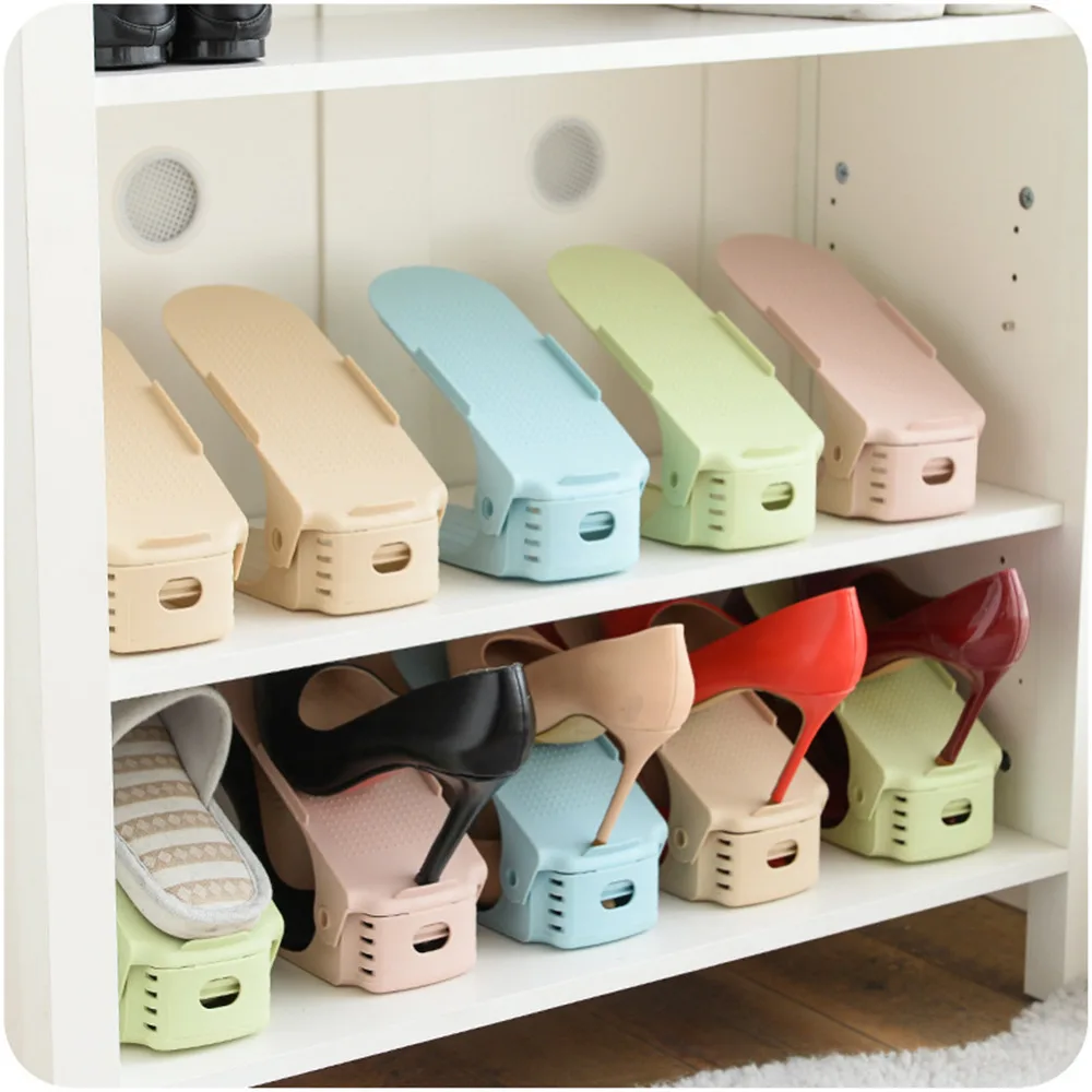 

10pcs Durable Adjustable Shoe Organizer Footwear Support Slot Space Saving Cabinet Closet Stand Shelf Shoes Storage Rack Shoebox