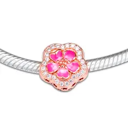 DIY Подходит для Pandora шармы браслеты Роза сверкающий цветок персика бусины 100% стерлингового серебра 925-ювелирные изделия Бесплатная доставка