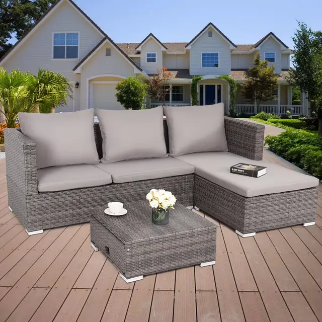 Us 389 99 Giantex 3pcs Rattan Wicker Sofa Furniture Set Steel Frame Adjustable Seat Patio Garden Outdoor Hw58279 In Sofas From