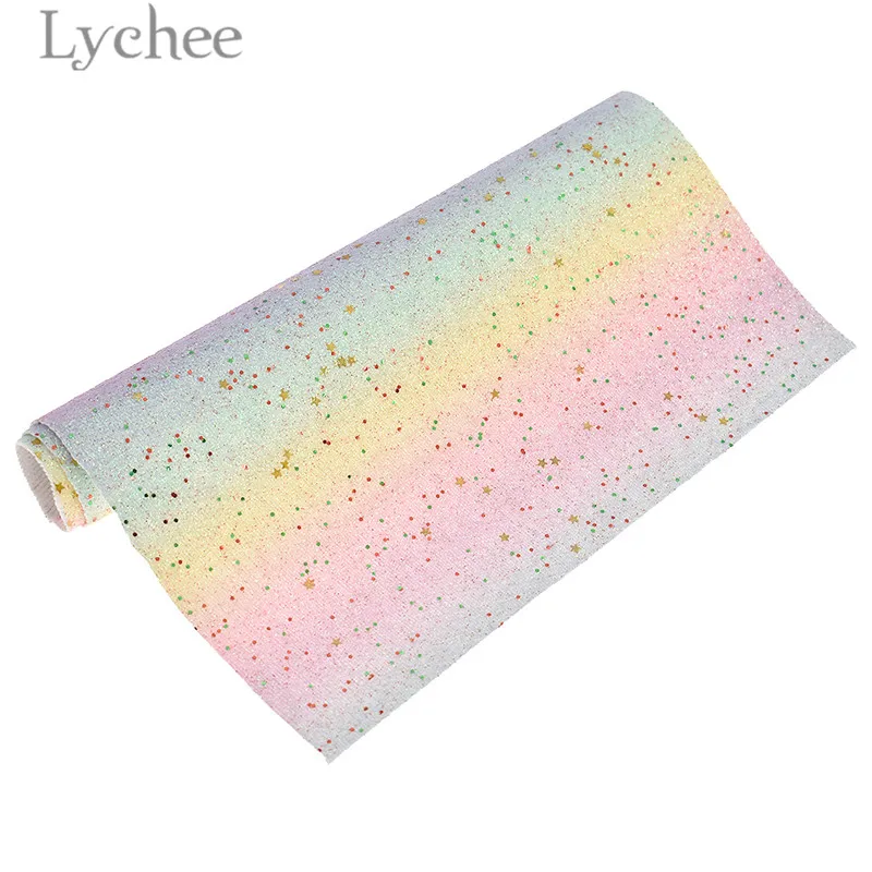 

Lychee Life 21x29cm A4 Rainbow Glitter PU Leather Fabric High Quality Synthetic Leather DIY Material For Handbag Garments
