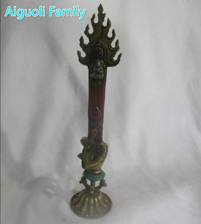 

Collectible Tibetan Buddhist instruments Old Copper Carved statue /9 inch Antique Metal Magic wand from Tibet/Nepal 003