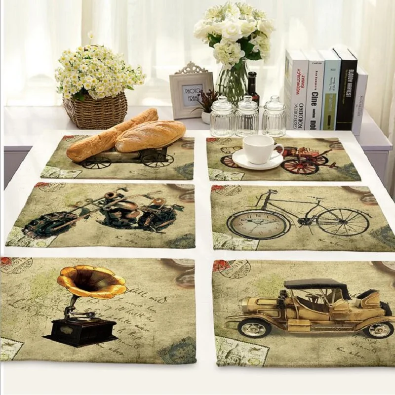 

Retro car placemat Fabric coaster Table decoration mat Kitchen Posavasos Manteles individuales Onderzetters H213