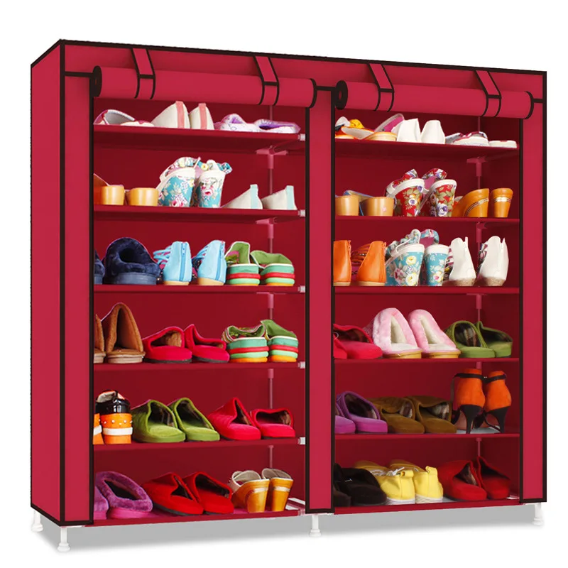Double Rows Multi-layers Oxford Cloth Shoes Cabinet Dust-proof Moisture-proof Waterproof Shoes Organizer Shelf Shoes Furniture