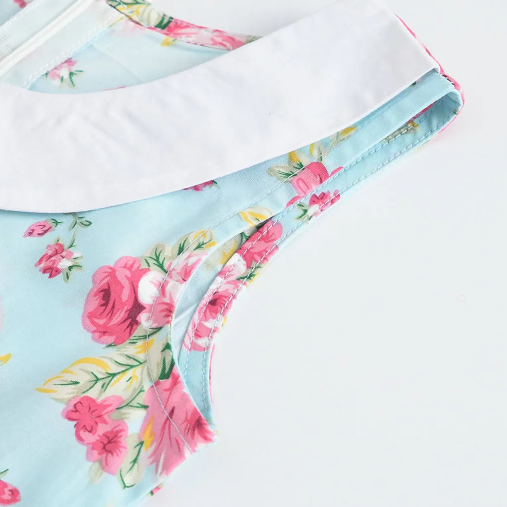 Летняя Новинка; Модное детское винтажное платье для девочек-подростков; коллекция 1950 года; Повседневное платье без рукавов с цветочным принтом; ; ; Z4