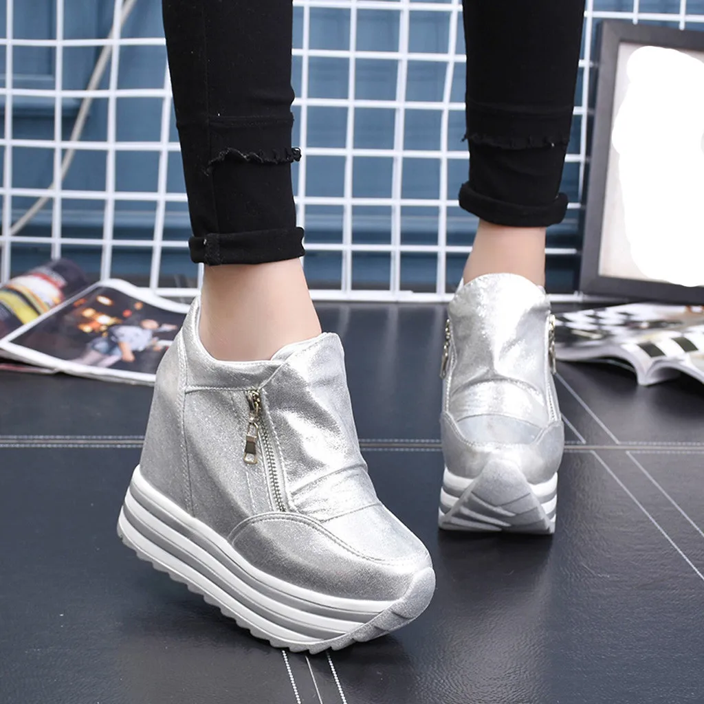

Woman Creepers Platform Shoes Sport Round-Toe Non-Slip Thick Bottom Zipper Casual Shoes Sneakers Wedges Shoes zapatos mujer