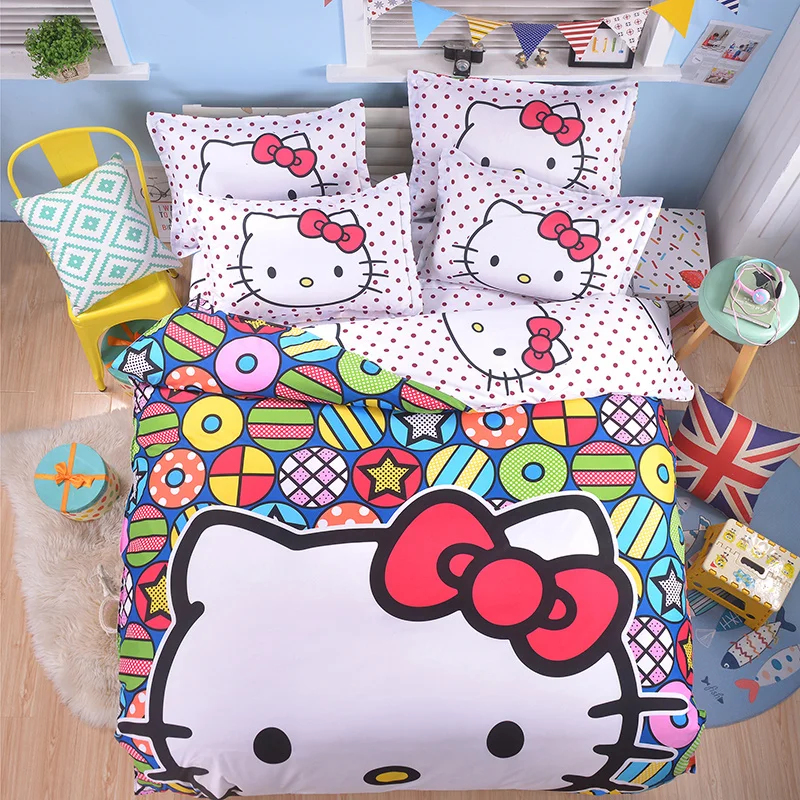 New fashion Cute Bedding Set Pokemon Hello Kitty 3 4pcs