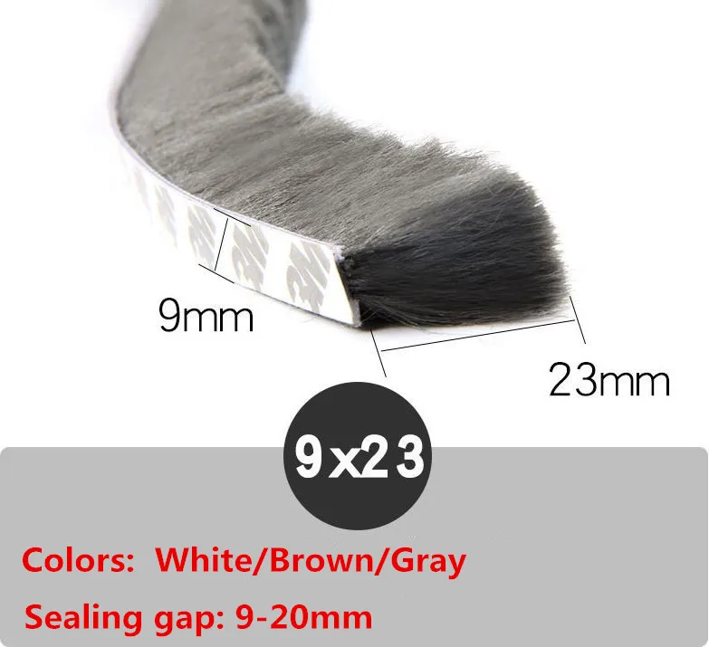 

9x23mm 100meters/lot White/Gray/Brown Door Window Draught Excluder Brush Weather Strip Seal Tape 3M Gum Burlete Foam Seal Strip