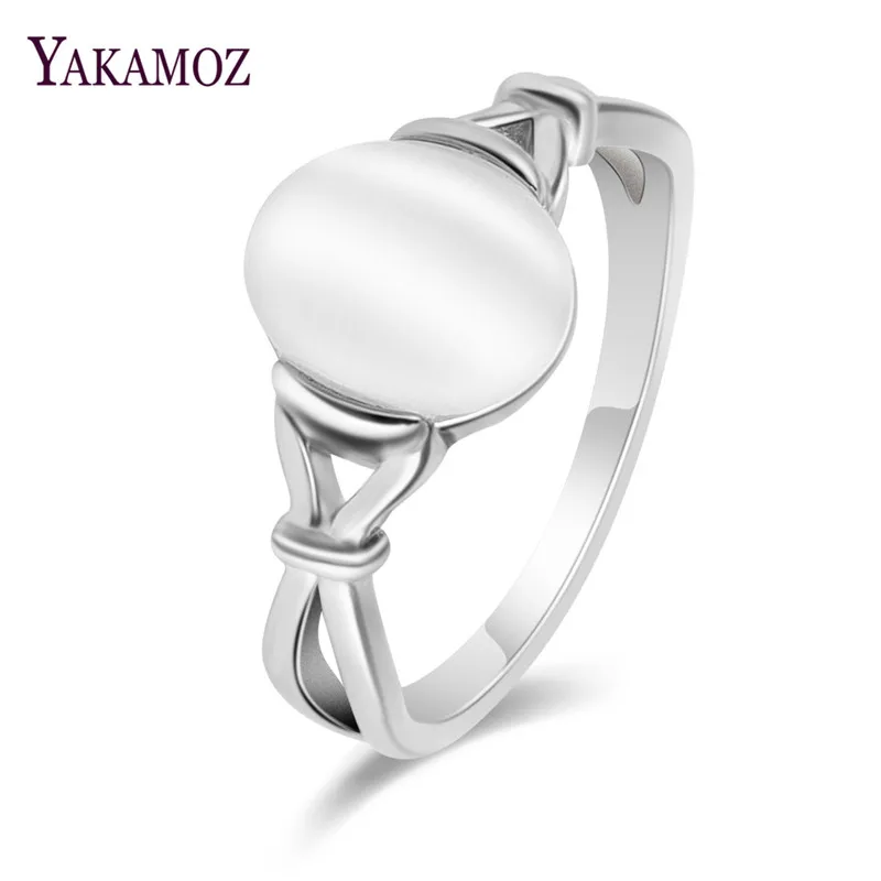 

YAKAMOZ Wedding Jewelry Natural Moonstone Rings High Quality White Opal ring for Women Valentine Gift 2018